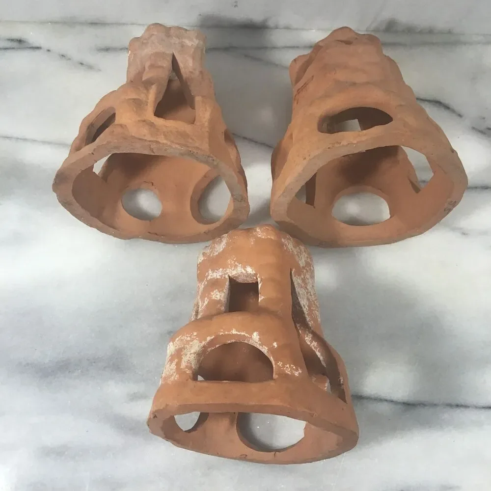 Lot of 8 Terracotta Aquarium & Reptile Hideouts - Natural Clay Fish Tank Decor